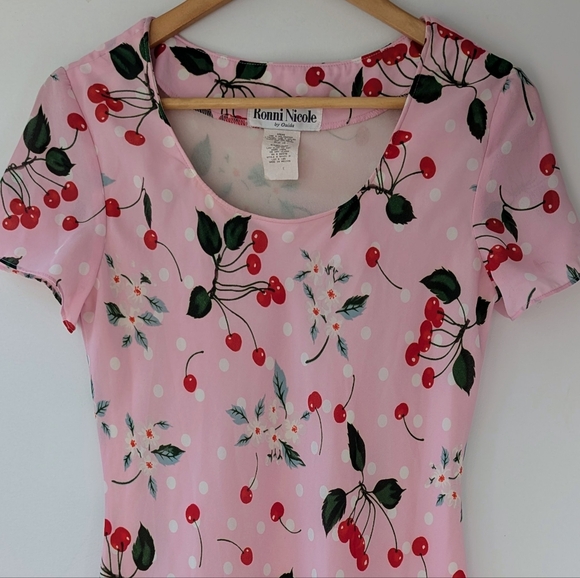 Vintage Dresses & Skirts - Vintage 90s Cherry Print Pink Maxi Dress